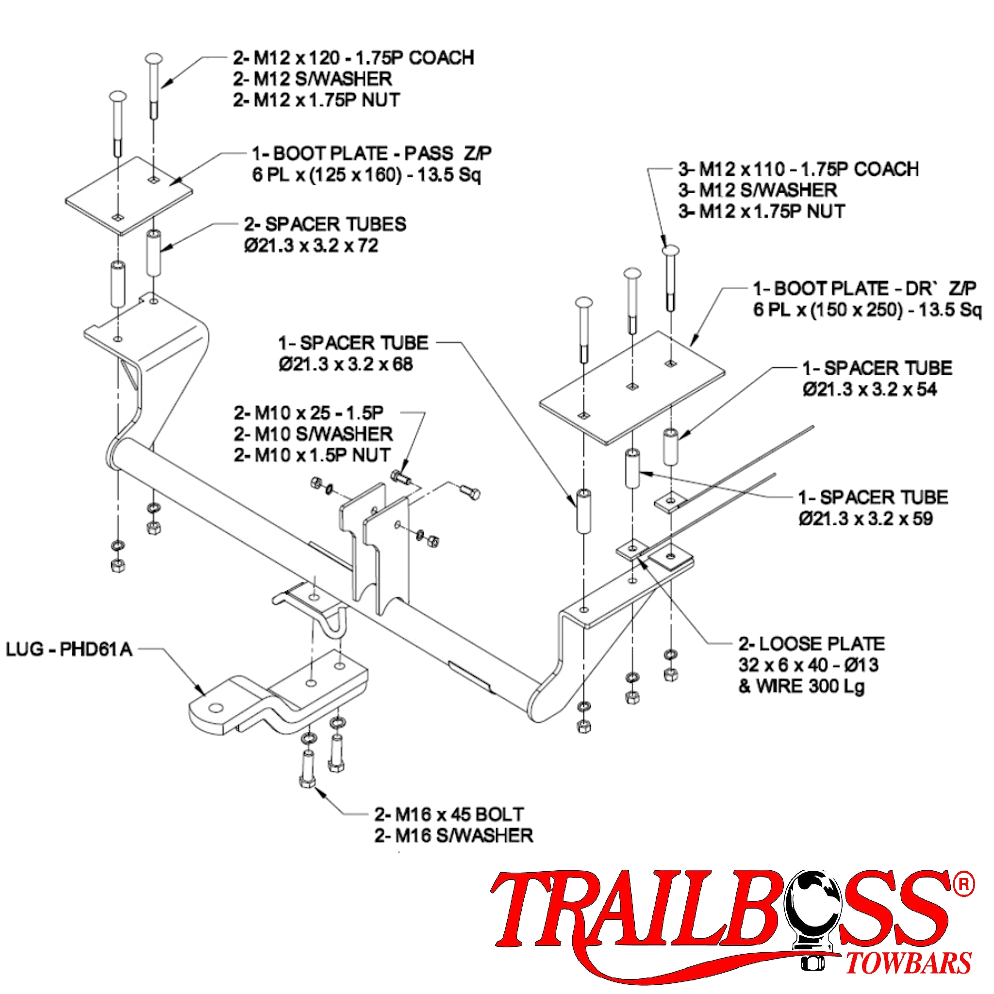 Holden Commodore VU-VZ (Inc S, SS) Tub Body 01/2001 - 09/2007 - Towbar Kit - STANDARD DUTY